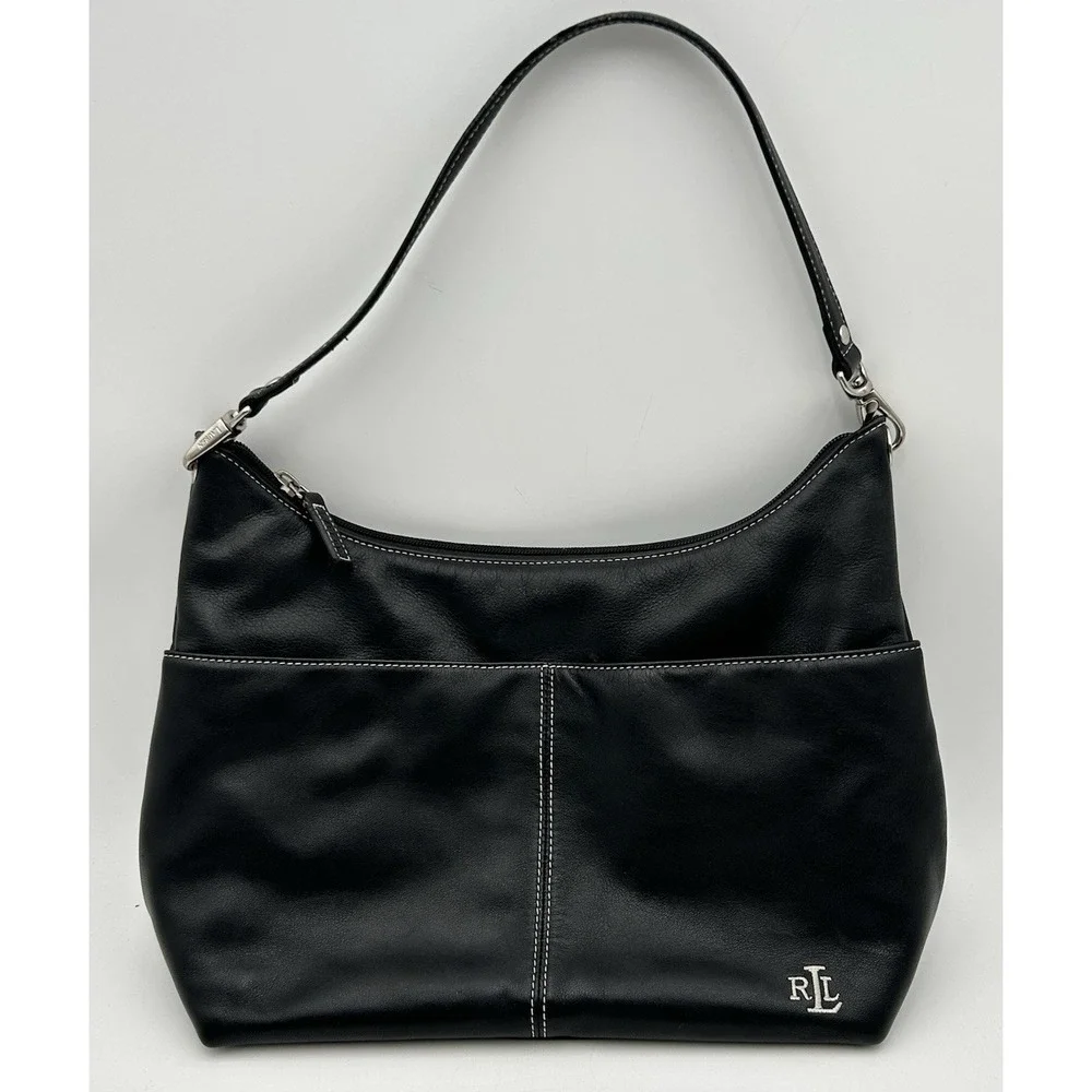 Lauren Ralph Lauren Medium Black Embroidered Hobo Bag